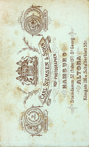 CDV Siemsen Frauenportrait, sitzend - verso