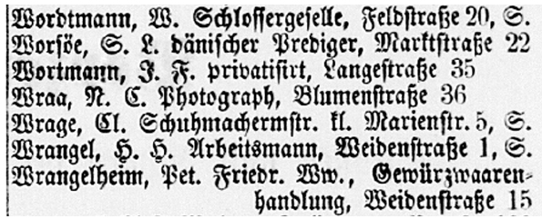 Wraa - Altonaisches Adressbuch 1860 - Detail