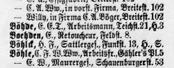 Boehden - Altonaer Adrebuch 1878 - Detail