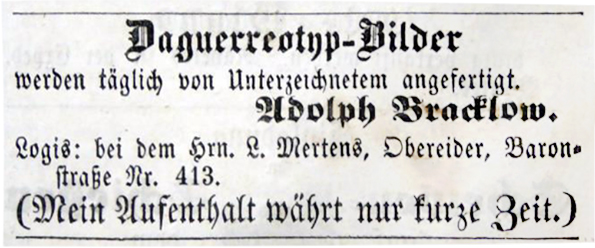 Elmshorn - Bracklow - Annonce Rendsburger WB 1852- klein