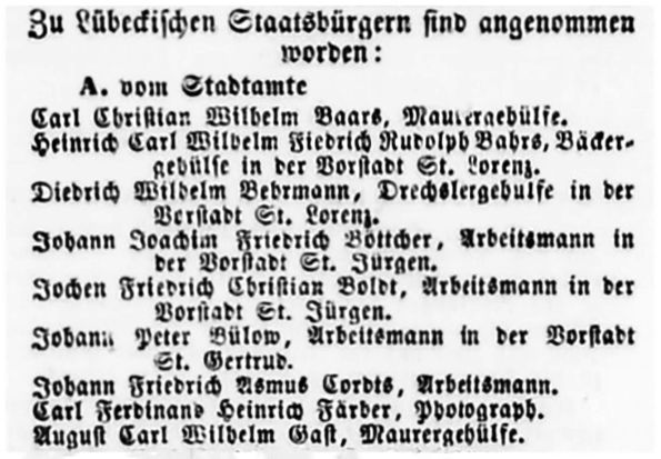 Annonce in: Lbeckische Anzeigen vom 30. Mai 1870 - Detail