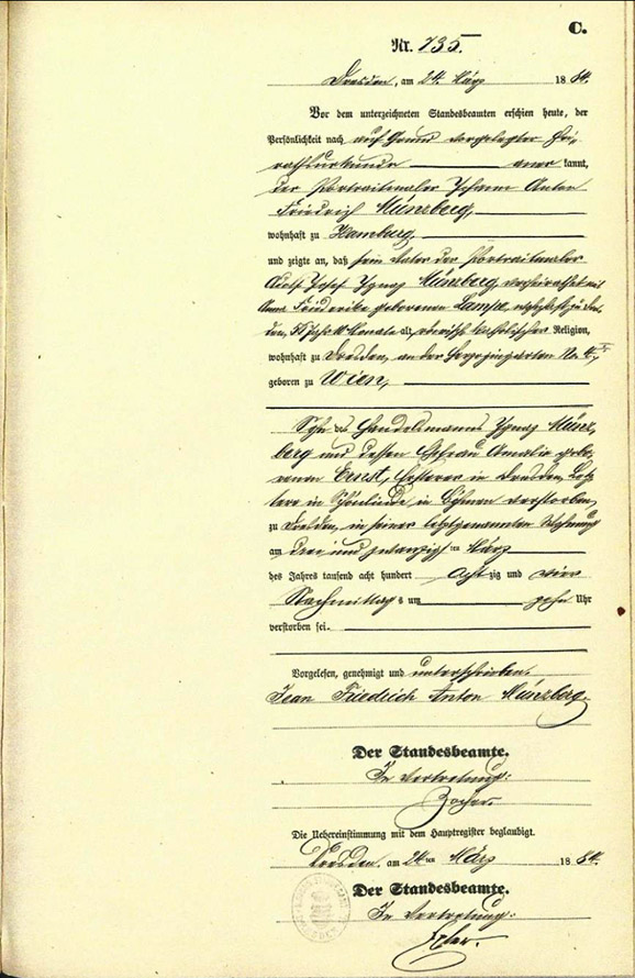 Mnzberg - Sterbeurkunde