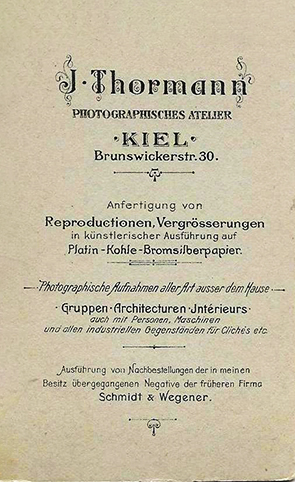 Thormann Kiel CDV Herrenportrait verso
