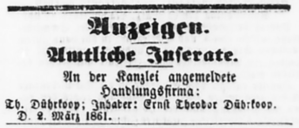 Luebeck Duehrkoop - Lueb. Anzeigen vom 04-03-1861 Detail