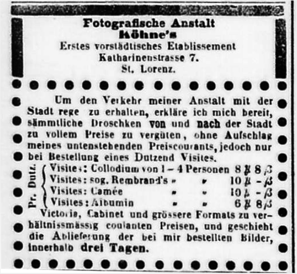 Luebeck - Koehne - Lueb. Anz. 20-09-1872 Detail