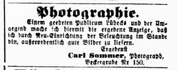 Annonce im Lbeckischen Anzeiger vom 15. 02. 1872