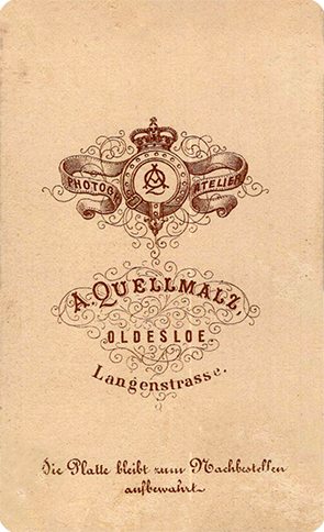 CDV Oldesloe Quellmalz Damenganzbildnis verso