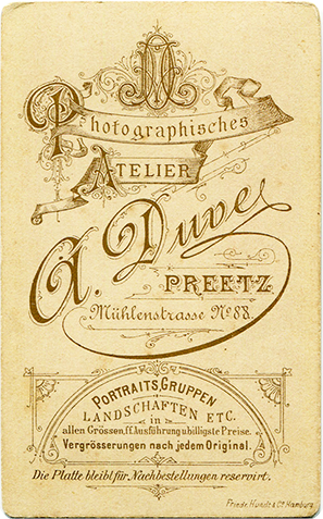 CDV Preetz Duve Damenganzbildnis - verso