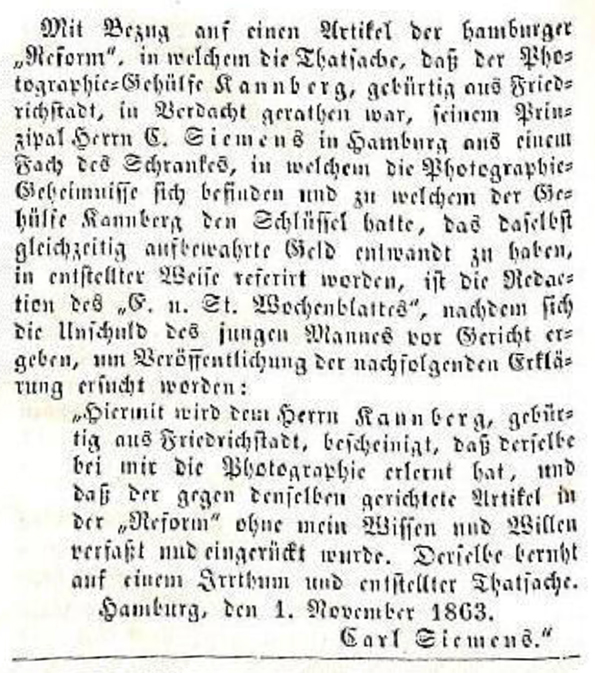 Annonce Siemsen - 1863 klein