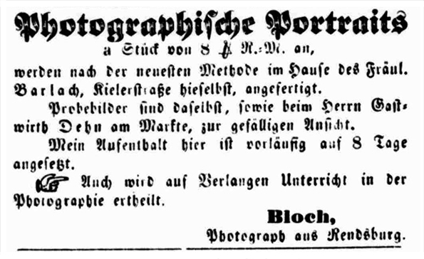 Rendsburg - Bloch - Annonce Eckernfrder Zeitung 1860-05-05 - klein