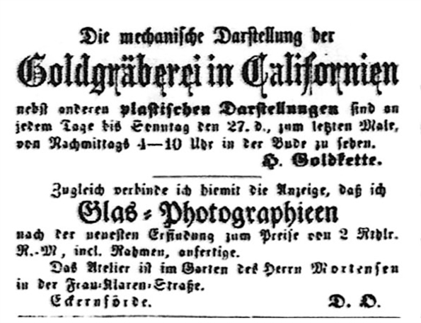 Goldkette - Annonce in der Eckernrder Zeitung 1858 - klein