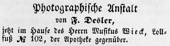 Schleswig - Desler - Intelligenzblatt-Annonce 1858 klein