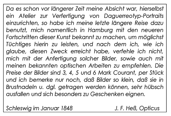 Schleswig Hess - Annonce im Intelligenzblatt klein